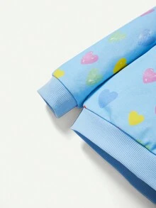 2入組寶寶女孩心形圖案運動衫和褲子套裝,圓領設計 - 藍色 - 查看 5