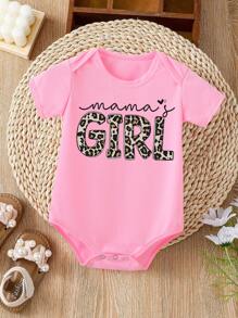 Baby Girls' Slogan Letter Printed Triangle Bodysuit With Short Sleeves