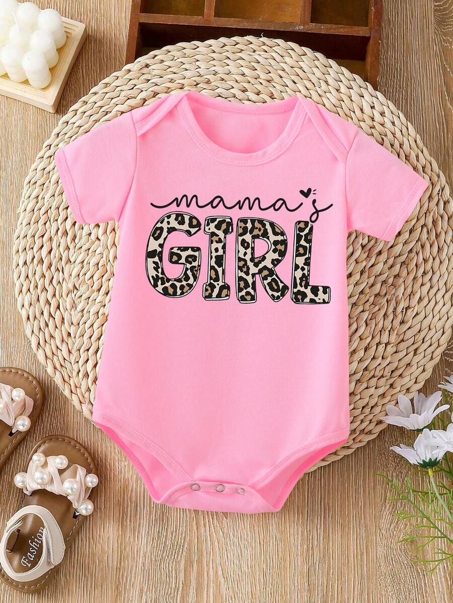 Baby Girls' Slogan Letter Printed Triangle Bodysuit With Short Sleeves