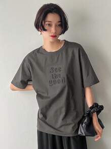 FRIFUL Women Fashionable Summer 3D Printed T-Shirt See The Good - Dark Grey - View 3