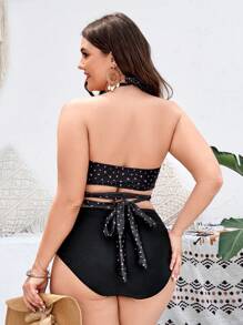 SHEIN Swim Curve Plus Size Women's Ditsy Floral Halter Neck Bikini Set Summer Beach - Multicolor - View 2