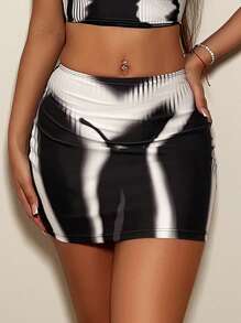 Swim EVENT 印花坦克泳衣上下配搭及遮盖物,適合夏季海灘假期 - 黑與白 - 查看 5