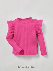 Cozy Pixies Rose Red Baby Girl Knitted Mesh Ruffle Hem Pullover And Striped Knitted Tee With Ruffle Hem - Hot Pink - View 1