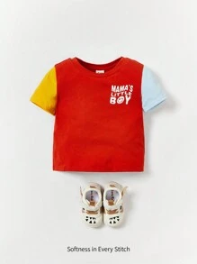 Cozy Pixies Baby Letter Graphic Colourblock Tee - Red - View 1