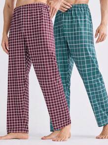 2入組格紋休閒日常家居長褲