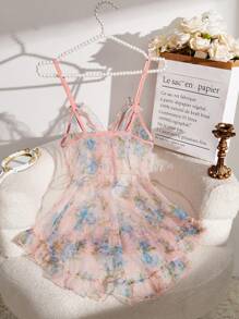 1 件女式印花网眼性感内衣连衣裙 - 彩色 - 查看 2