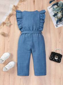 SHEIN Vintaside Kids Young Girl Solid Color Sleeveless Jumpsuit With Belted Waist And Round Neckline