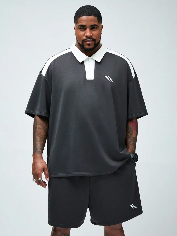 2 Pieces Set Men Plus Size Loose Fit Casual Polo Outfit