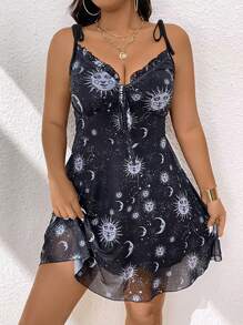 Flirla Kích thước lớn Lưới Hình in mặt trời & mặt trăng Váy không tay , Thích hợp Cho mùa hè - Nhiều màu - Xem 5