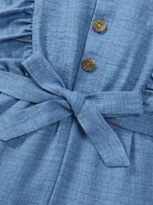 SHEIN Vintaside Kids Young Girl Solid Color Sleeveless Jumpsuit With Belted Waist And Round Neckline