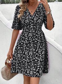 EMERY ROSE Women's Floral Print Strappy Waist-Cinched Sundress For Summer