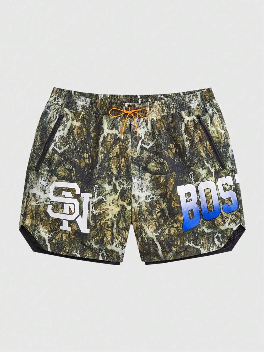 Manfinity VCAY Men Plus Size Woven Printed Straight Shorts Baggy Drawstring Camo Graphic Colorful Going Out Street Wear - Multicolor - View 1