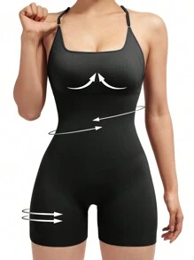 Slayform Slayform Criss Cross Backless Sports Cami Romper - Black - View 2
