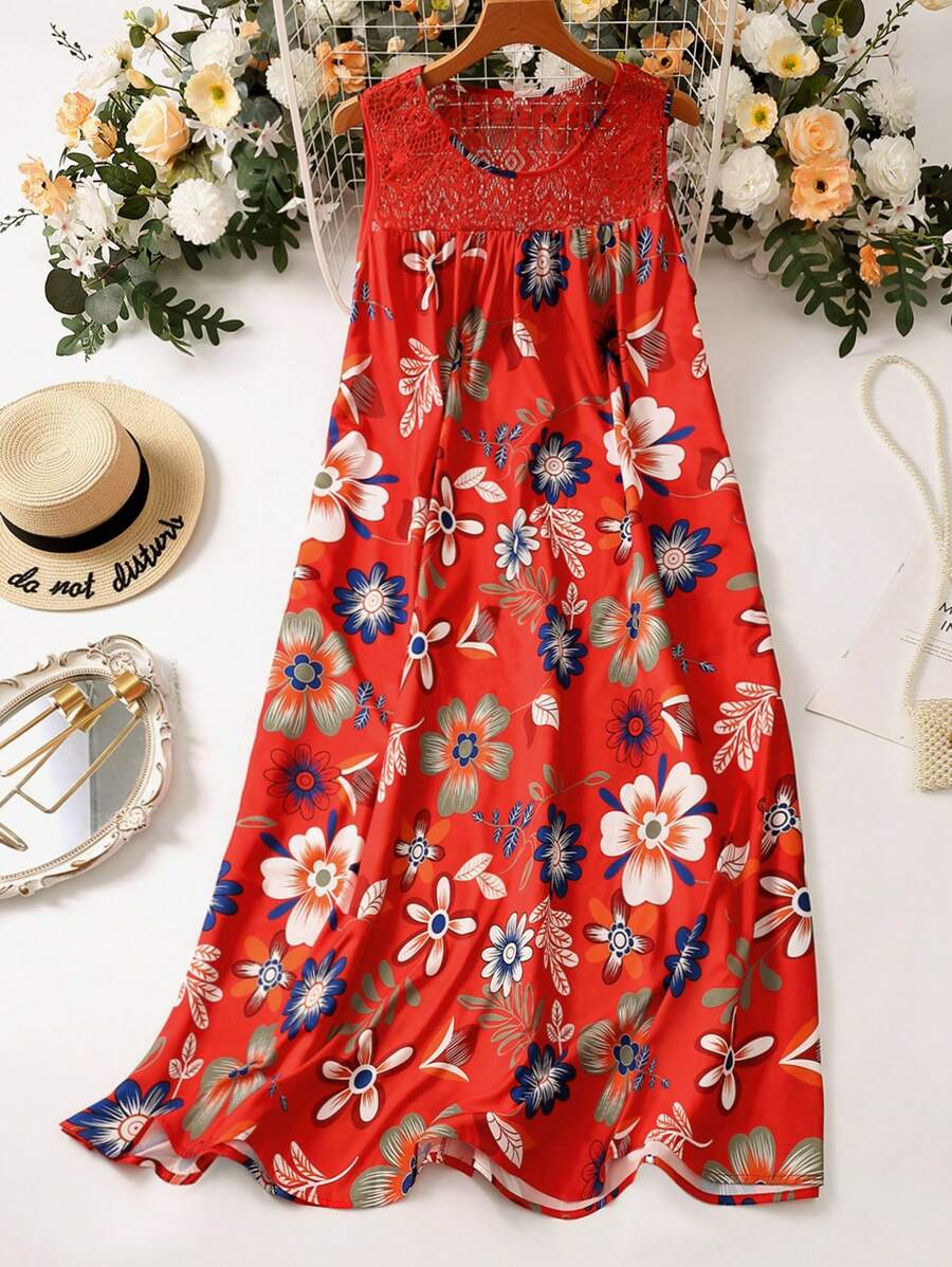 Breezaya Cộng với váy ren ren in hoa - Nhiều màu - Xem 1