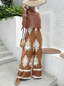 Breezaya Damen Weite Bein Jumpsuit für den Sommer Outdoor und Lässig - Khaki - Übersicht 4