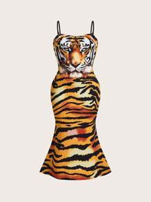 SHEIN ICON Perspective Lace Sexy Fish Tail Plus-Size Camisole Dress - Multicolor - View 1