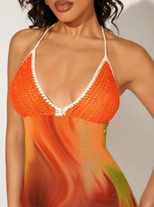 Hauture Vestido para mujer sin espalda con estampado de remolino de ganchillo, vestido de suéter