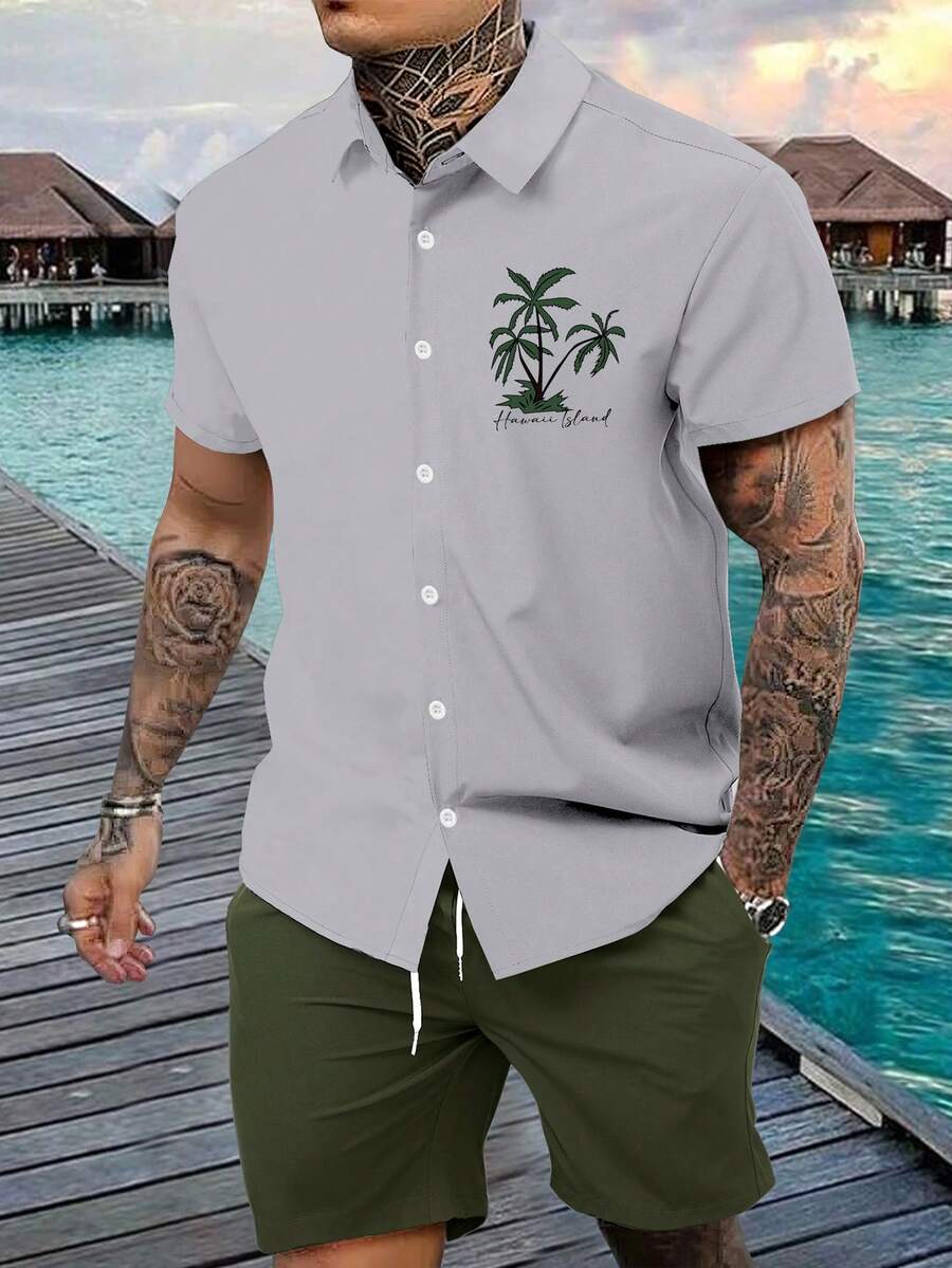 Manfinity RSRT Bộ quần short và tay ngắn in họa tiết đơn giản cho nam - Nhiều màu - Xem 1