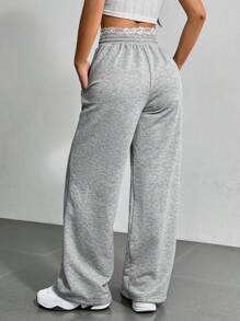 SHEIN EZwear 夏季基礎款深灰色束腰短褲，腰間有蕾絲細節 - 灰色 - 查看 2