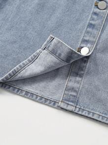 Teen Girl Street Casual Light Blue Washed Raw Hem Áo sơ mi denim có thắt lưng không tay - Rửa nhẹ - Xem 5