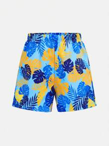SHEIN Tween Boy Tropical Plant Print 2 In 1 Swim Trunks - Multicolor - View 5