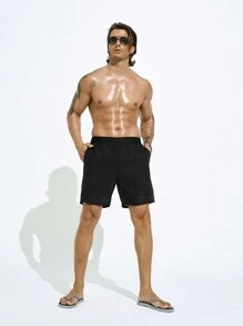 Surfspeed Men Solid Color Simple And Casual Beach Shorts - Black - View 7
