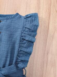 SHEIN Vintaside Kids Young Girl Solid Color Sleeveless Jumpsuit With Belted Waist And Round Neckline