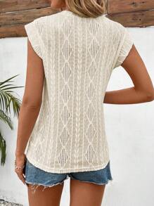 SHEIN LUNE Round Neck Knitted Jacquard Pullover T-Shirt - Apricot - View 2