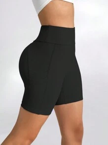 Lifespree Women Simple High Waist Solid Color Slim Fit Athletic Shorts Spandex Short