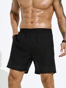 Surfspeed Men Solid Color Simple And Casual Beach Shorts - Black - View 3