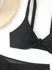 SHEIN Swim Frauen ohne Bügel Bikini-Badeanzug-Set mit Cover-Up Rock für Sommer Strandurlaub