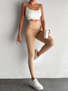 EURMUSE Women's Wrapped High Waist Leggings - Apricot - View 5