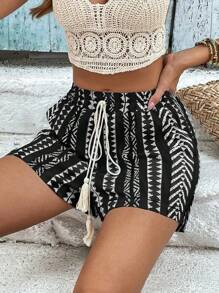 SHEIN Frenchy Women'S Geometric Pattern Shorts Chic Black Summer