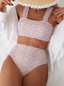 Swim Mod 花卉印花露背式假日風格夏季海灘比基尼套裝 - 彩色 - 查看 1