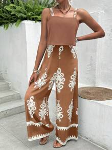 Breezaya Damen Weite Bein Jumpsuit für den Sommer Outdoor und Lässig - Khaki - Übersicht 3