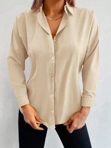 Cottnline Solid Drop Shoulder Shirt For Spring & Autumn - Apricot - View 4