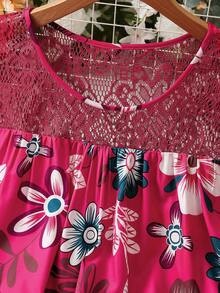 SHEIN Holidaya Plus Size Nữ Phong Cách Kỳ Nghỉ Mùa Hè Chắp Vá Ren Họa Tiết Áo Dài Form Rộng Không Tay - Màu Hồng Tươi - Xem 5