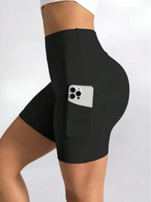 Lifespree Women Simple High Waist Solid Color Slim Fit Athletic Shorts Spandex Short