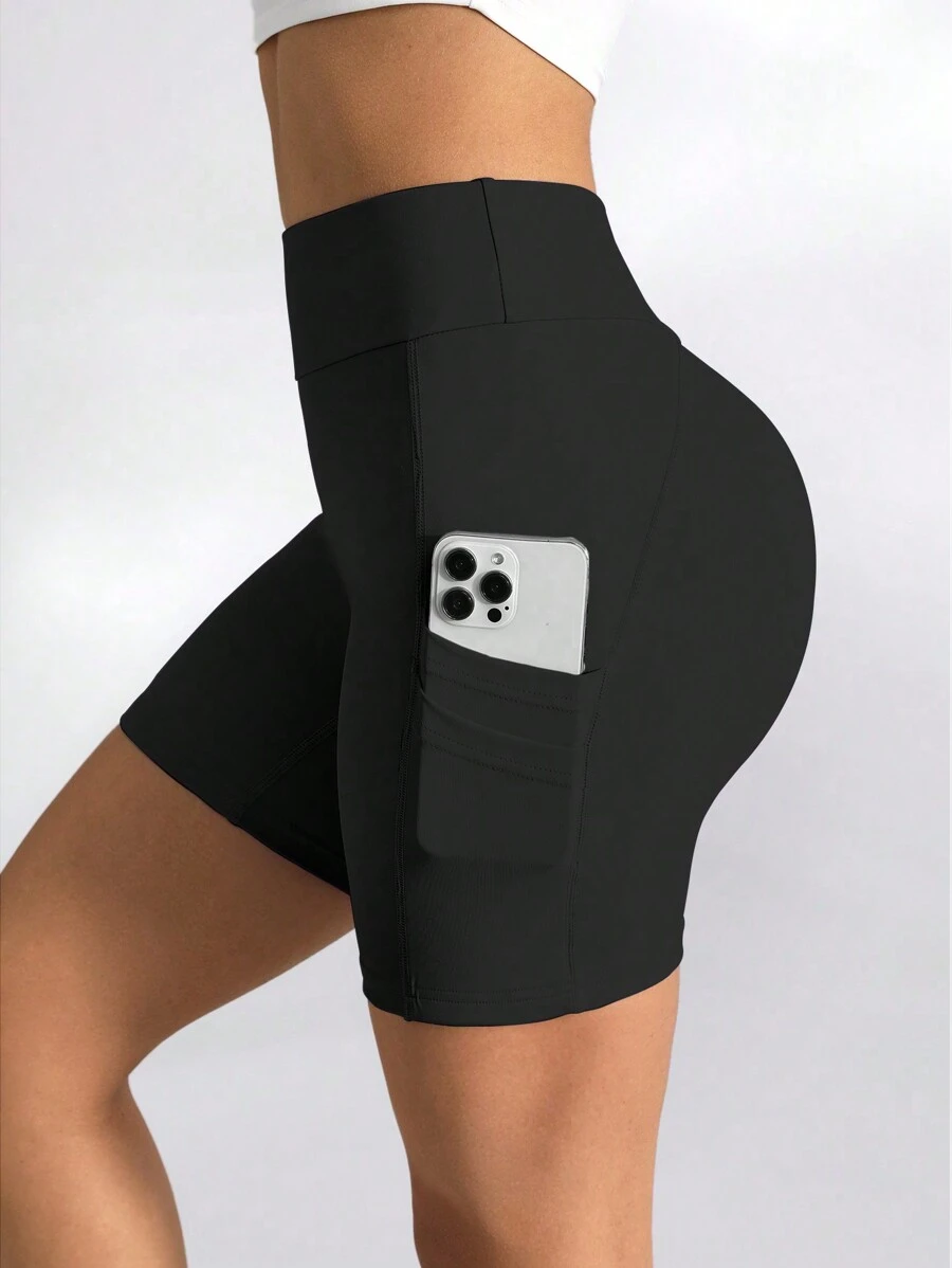 Lifespree Women Simple High Waist Solid Color Slim Fit Athletic Shorts Spandex Short