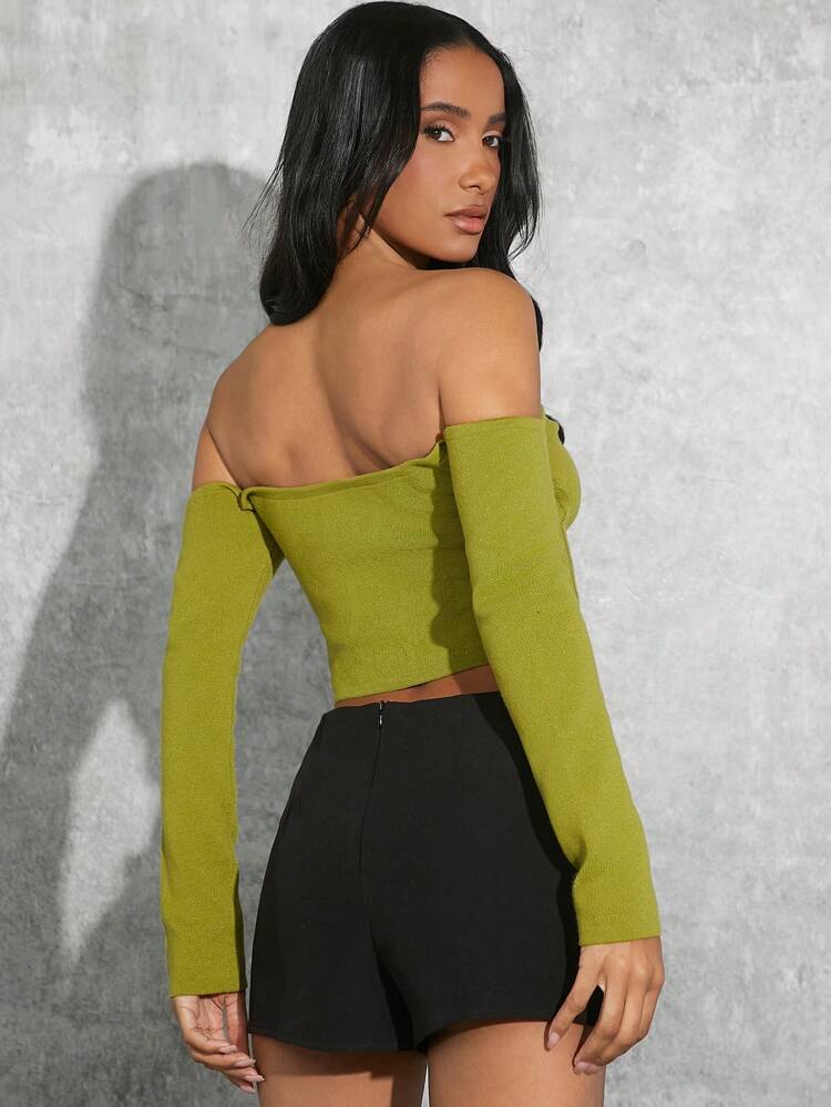 Off Shoulder Hook & Eye Knit Top