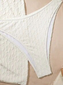 Swim SXY Vacation Solid Textured Separates Bikini Set 3-Piece Set,Summer Beach - White - View 5