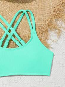 Set de bikini pentru fete Tween, două piese, curea de umăr, costum de baie încrucișat, primăvară, vară, culoare fluorescentă, costum de baie, vară, plajă