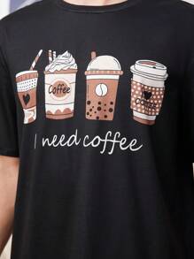 SHEIN Teen Boy Cartoon Pattern Short Sleeve T-Shirt And Plaid Shorts Summer Pajama Set 2 Pieces