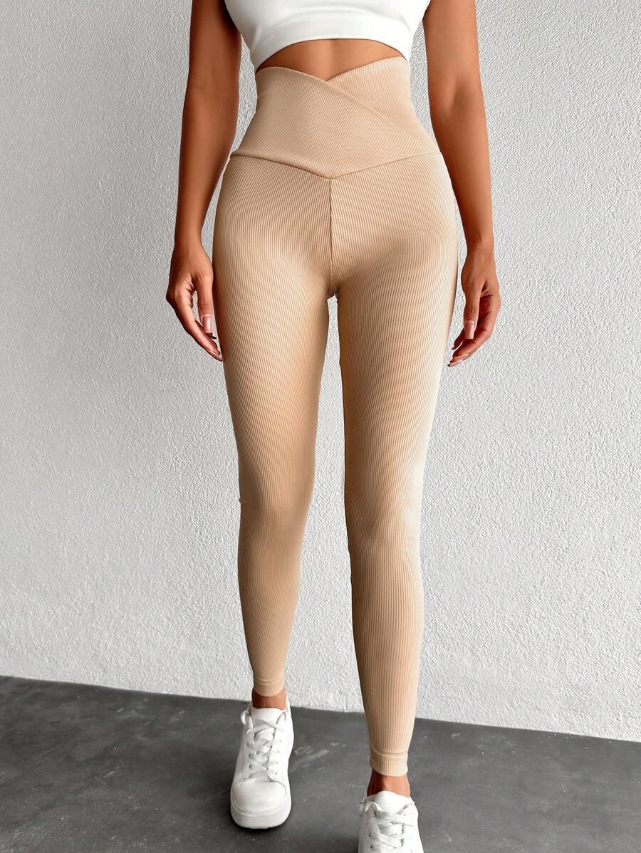 EURMUSE Women's Wrapped High Waist Leggings - Apricot - View 1