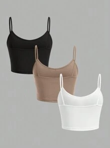 SHEIN EZwear 3 قطع من قمصان نسائية نحيلة عارية الذراعين العصرية، مناسبة لفصل الصيف