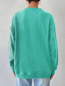 RueChic Solid Drop Shoulder Sweatshirt - Mint Green - View 2