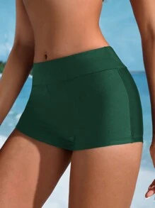 Swim SPRTY Women Summer Beach Solid Simple Daily Swim Shorts - Green - View 4