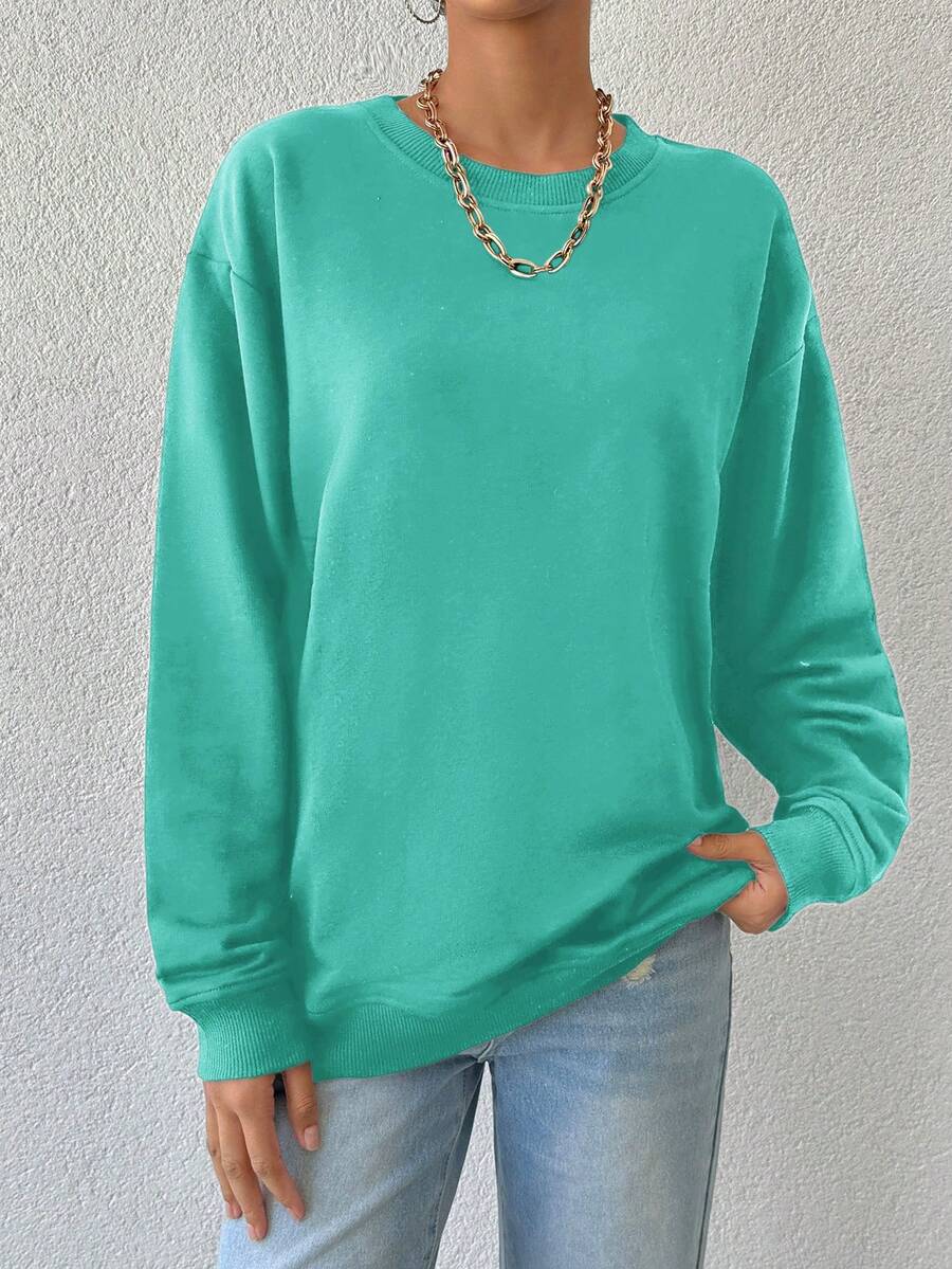 RueChic Solid Drop Shoulder Sweatshirt - Mint Green - View 1