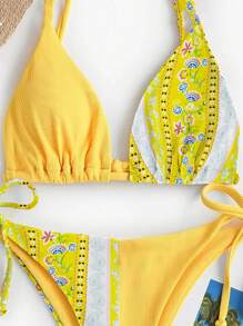 SHEIN Swim Summer Beach Floral Print Triangle Bikini Top - Multicolor - View 2