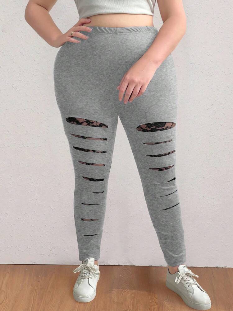 Plus Size Women Solid Color Simple Hollow Out Leggings Fall Cloth For Women